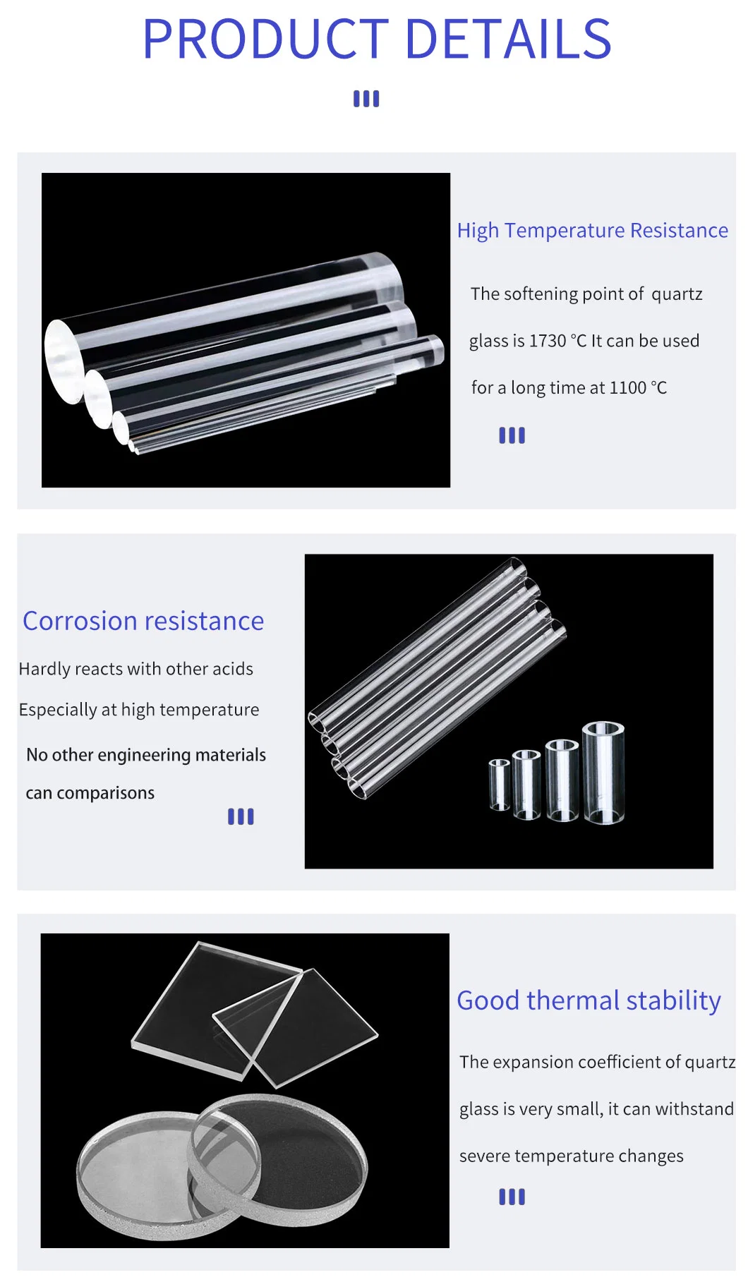 Custom Transparent Light/Flow Quartz Glass Rod High Temperature Resistance High Light Transmittance